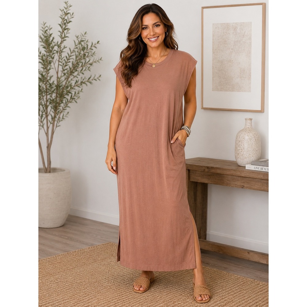 Free People FP Beach Mauveā Sleeveless Maxi Dress Side Slits Pockets Medium